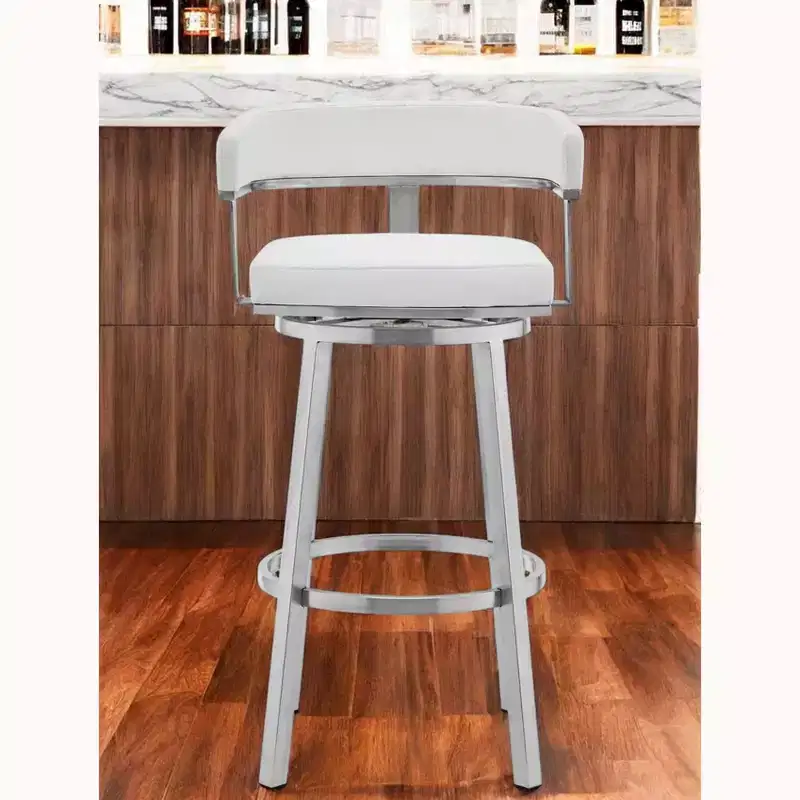 30 in. White and Silver Faux Leather Stainless Steel Bar Stool
