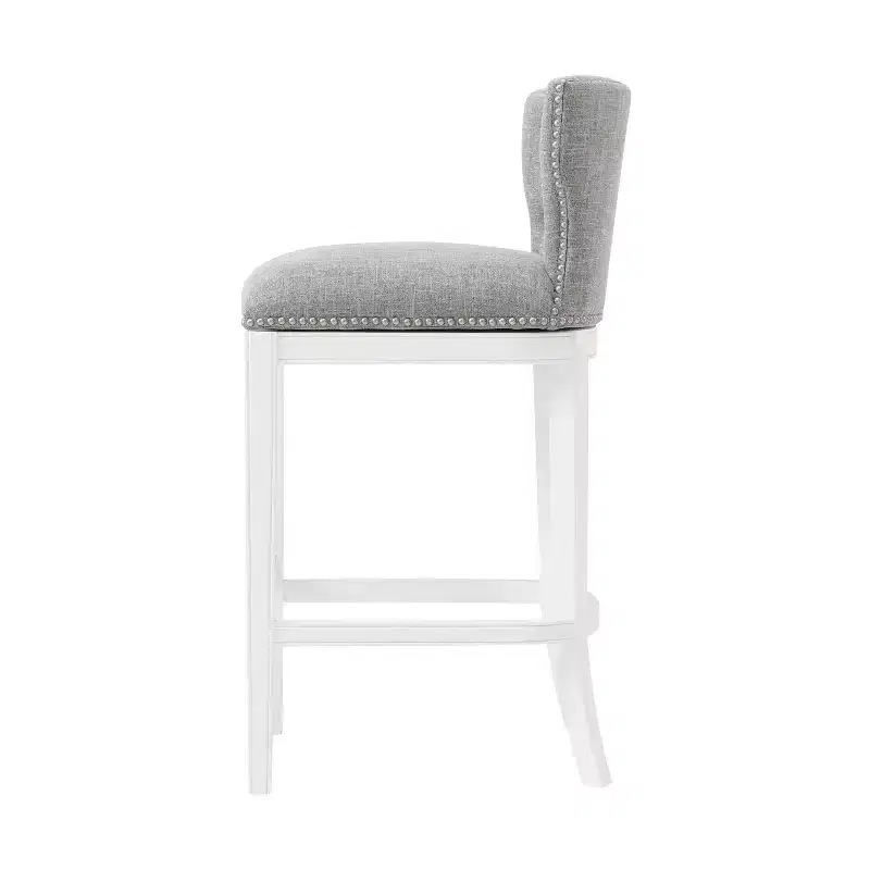Miranda Swivel Bar Height Stool White: Upholstered Back, Nailhead Trim