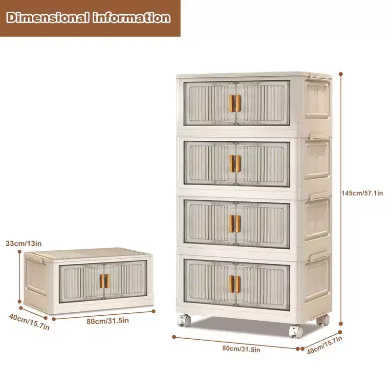 4 Tier Stackable Plastic Storage Bins with Wheels, Closet Organizers and Storage Double Door
