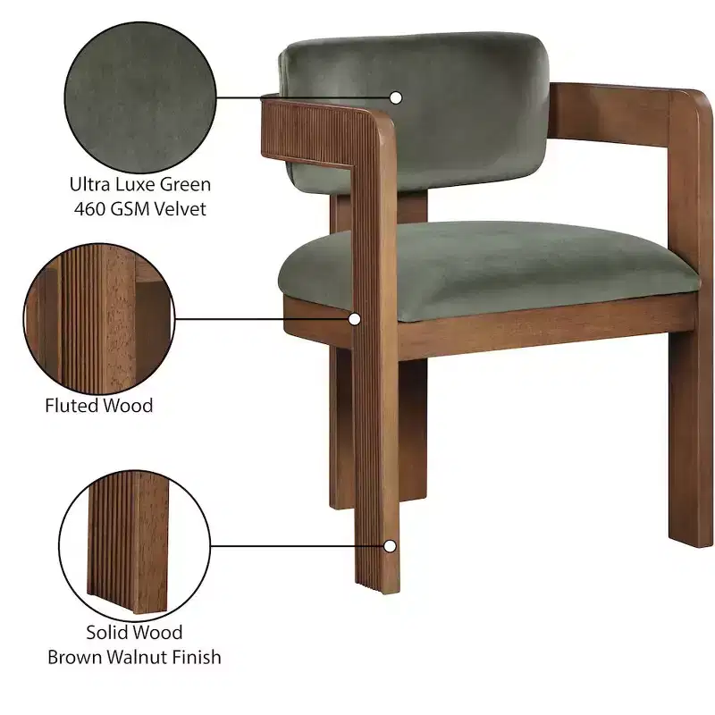 Meridian Furniture Sacha Green Velvet Dining Chair, Set of 2