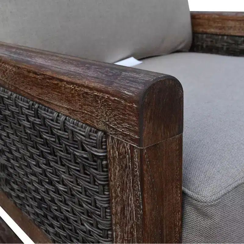 Courtyard Casual Bermuda FSC Teak Club Chair FSC Teak Rustic Taupe Stain with Weathered Gray Wicker Fully Assembled