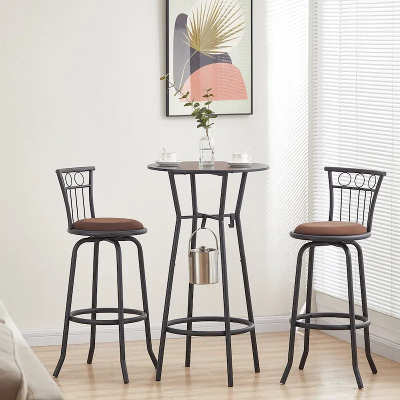Modern Style 3-Piece Dining Set with Round Table and 2 Counter Height Bar Chairs