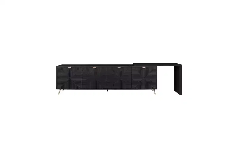 GDFStudio Mamie Modern 90 Wooden Extendable TV Stand with 2-Cabinets