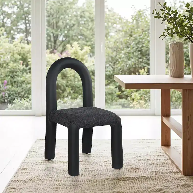 Vegan Leather and Boucle Fabric Dining Chair, Set of 2