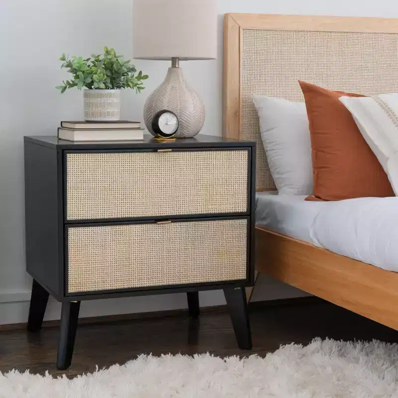 Chancery Black and Cane 2 Drawer Nightstand