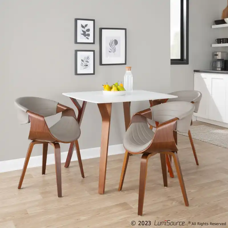 Faux Leather Mid-Century Modern Dining Accent Chair - Walnut/Grey