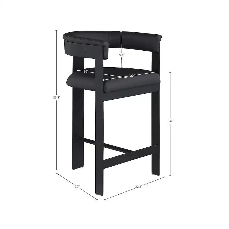 Meridian Furniture,Romeo Black Vegan Leather Counter Stool, Set of 2