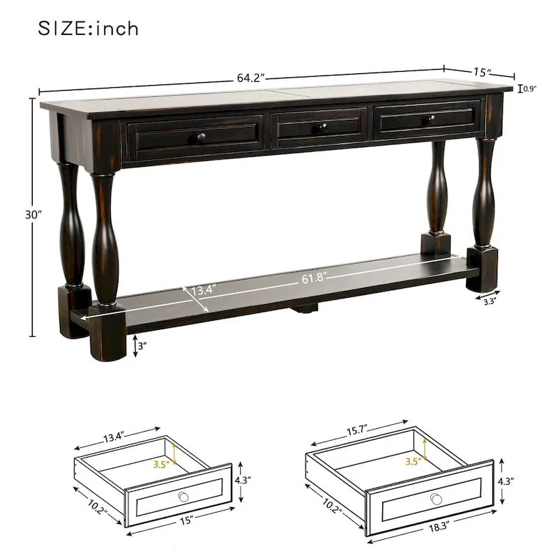 Nestfair 64 in. W Console Table with Drawers and Shelf