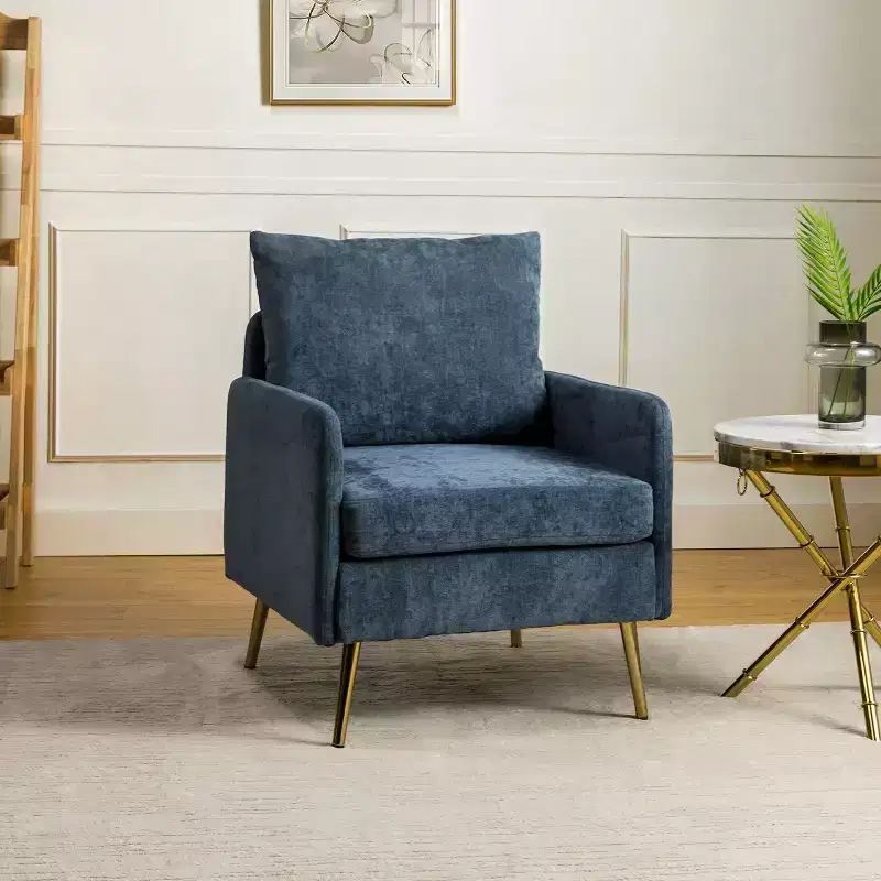 Upholstered Accent Armchair with Wood Frame and Metal Legs - Navy