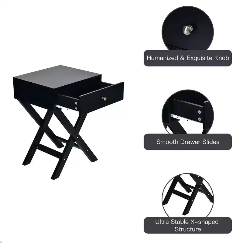 Costway Set of 2 X-Shaped Nightstand Side End Table Bedside Table w/ Drawer