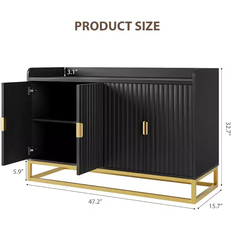 47.2 in Fluted Sideboard with Storage Cabinet, Modern Kitchen Sideboard with Adjustable Shelves, Media Console Buffet Cabinet with Doors