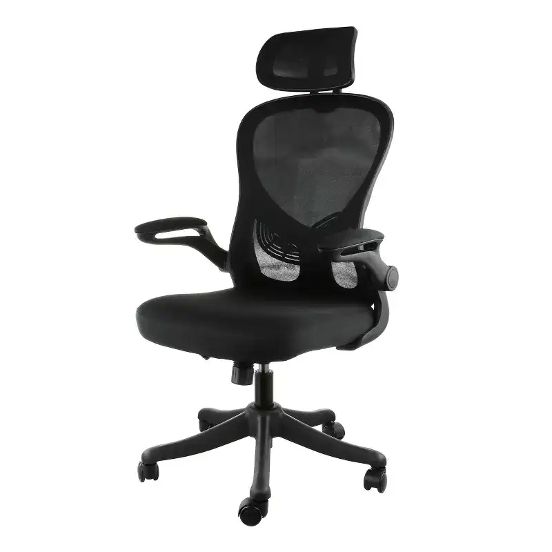 High Back Adjustable Mesh and Fabric Office Chair in Black and Gray with Adjustable Head Rest