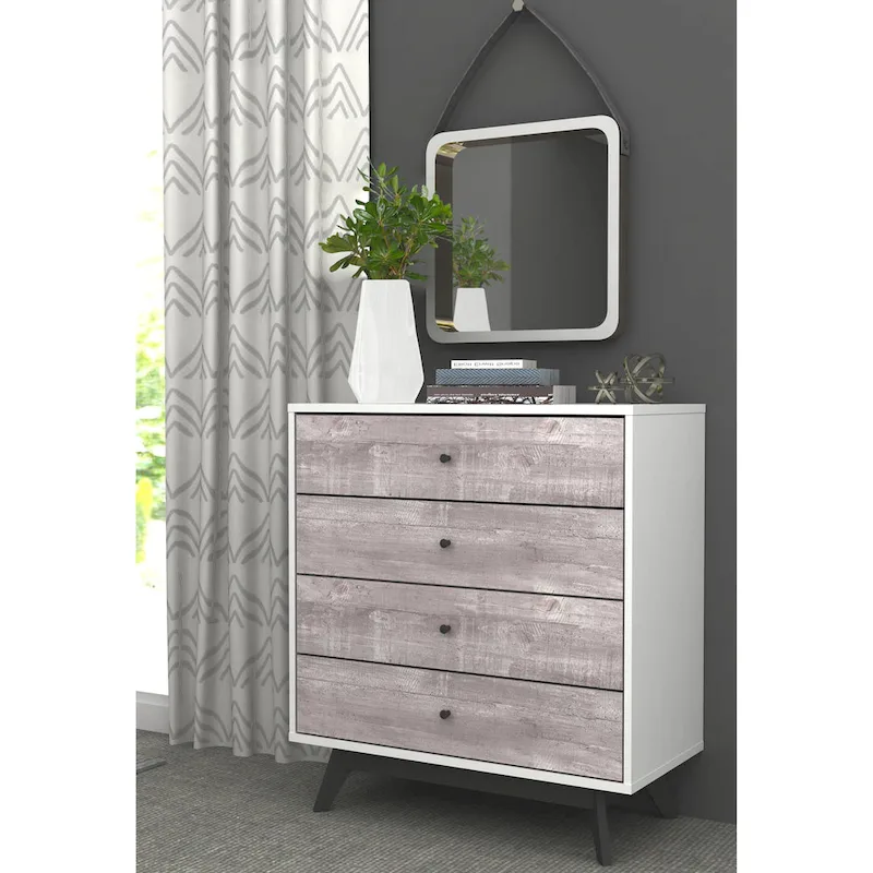 4-Drawer Chest – Mid-Century Modern Bedroom Dresser with Solid Wood Legs