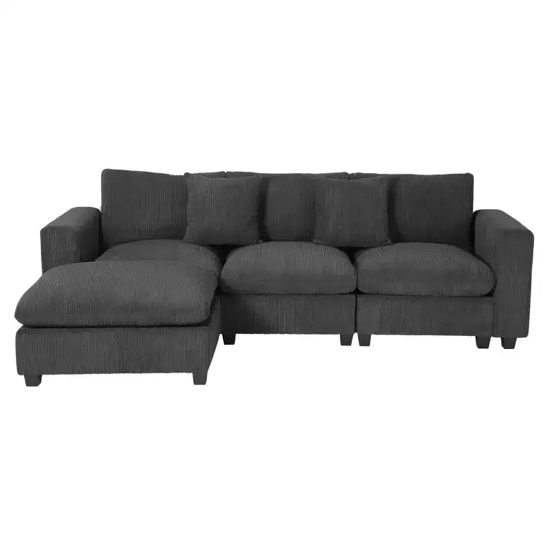 WestinTrends Hearthside 99 Modular Corduroy L-Shaped Sectional Sofa and Chaise With USB/Type-C Ports and Side Pockets