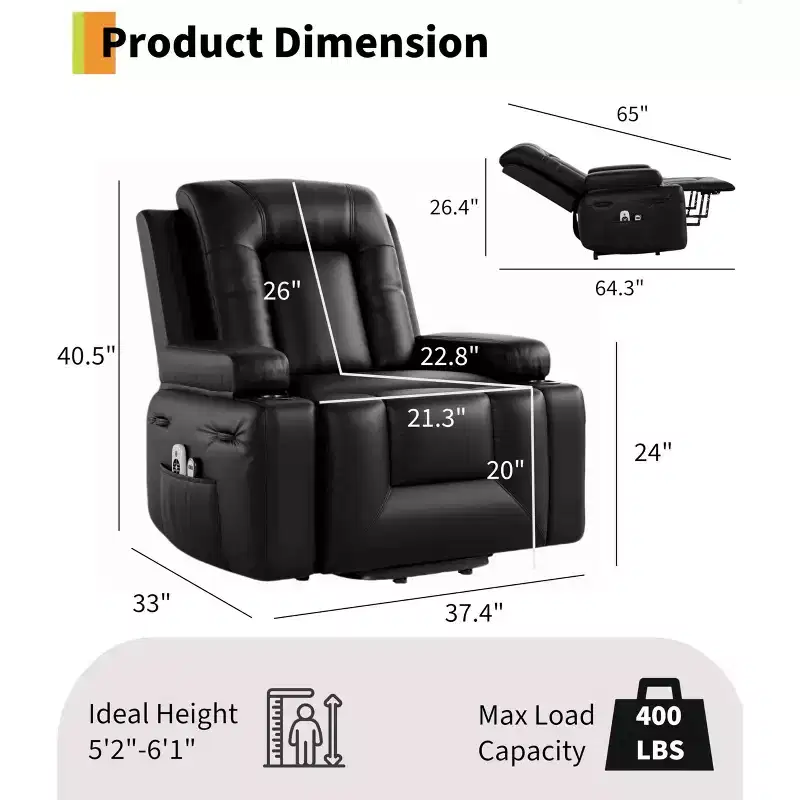 Electric Lift Recliner Chair with Heat & Massage for Seniors