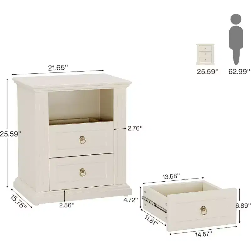 3-Drawer Nightstand, Modern Night Stand with Storage Drawers, Wood Bedside Table Side End Table for Bedroom, Beige