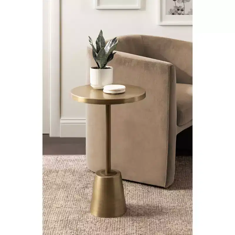 Round Metal Side Table, Gold, 14x14x24