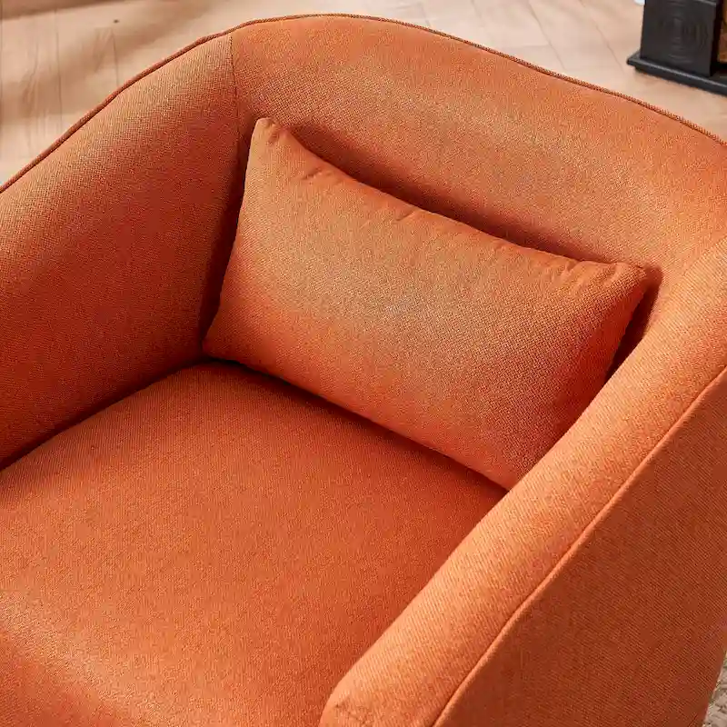Swivel Barrel Chair With Ottoman, Swivel Accent Chairs Armchair, Reading Chairs, Round Barrel Chairs with Black Metal Base