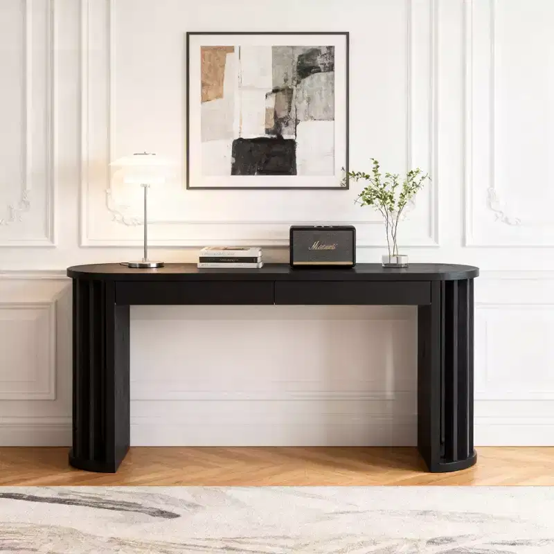 Luxystar 59 Long Console Table with Curved and Straight Line Design for Entrance and Living Room, Black