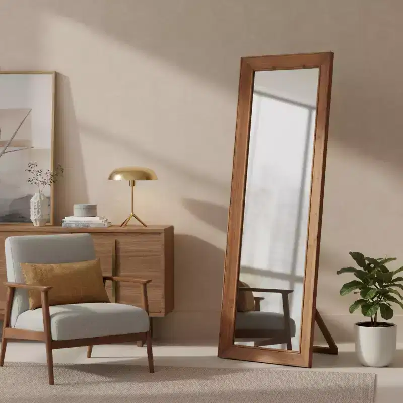 Solid Wood Full-Length Floor Mirror with Stand, 65