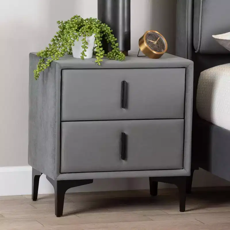 Baxton Studio Etienne Velvet 2 Drawer Nightstand Slate Gray/Black