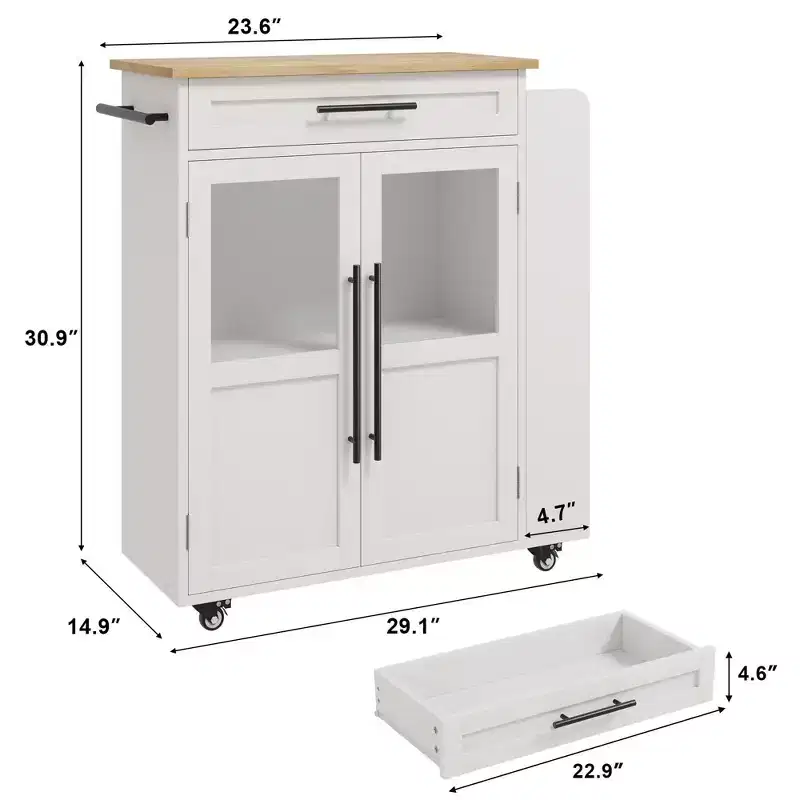 42-Inch Kitchen Island Cart with Wood Top, Drawer, 3-Tier Shelves & Locking Wheels