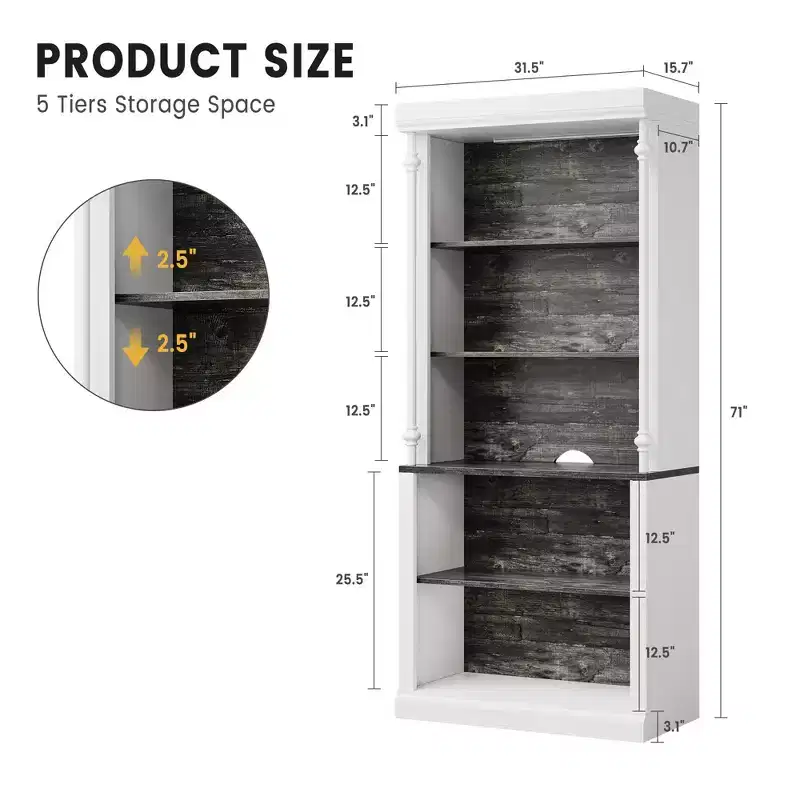 5-Tier Bookshelf with Storage Cabinet and LED Lighting