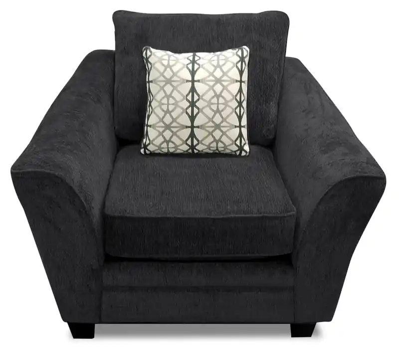 49 Chenille Fabric Chair with Flared Arms and Wood Legs - Charcoal Grey