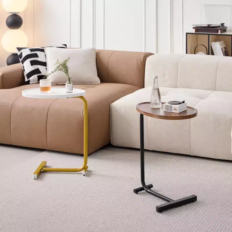 MAYEERTY White C-Shaped Side Table, Small Sofa Table for Living Room & Bedroom