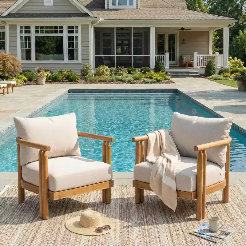 Christopher Knight Home Damaris Rustic Outdoor Acacia Wood Club Chair with Thick Cushions