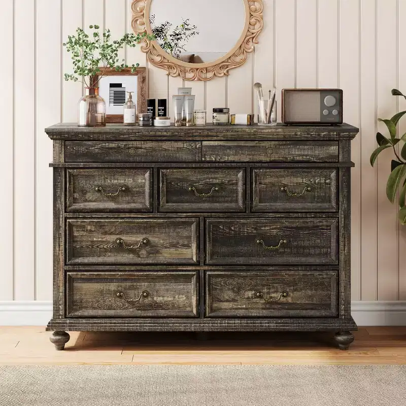 9 Drawers Dresser for Bedroom, Farmhouse Wood Chest of Drawers with Handle, Jewelry Storage Dressers Organizer for Living Room, Hallway
