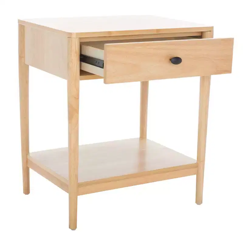 1-Drawer Rubberwood Nightstand with Open Shelf, Whitewash Finish, No Assembly