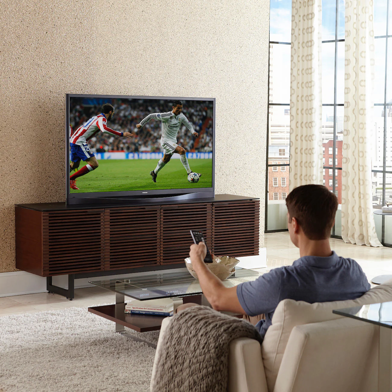 Modern Charcoal Walnut Entertainment Cabinet for Living Room