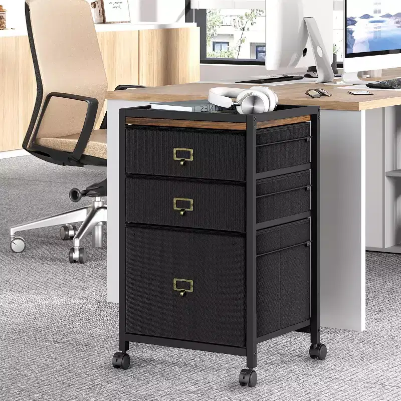 Mobile File Cabinet with Fabric Drawers, Rolling Under-Desk Storage Organizer for Home Office