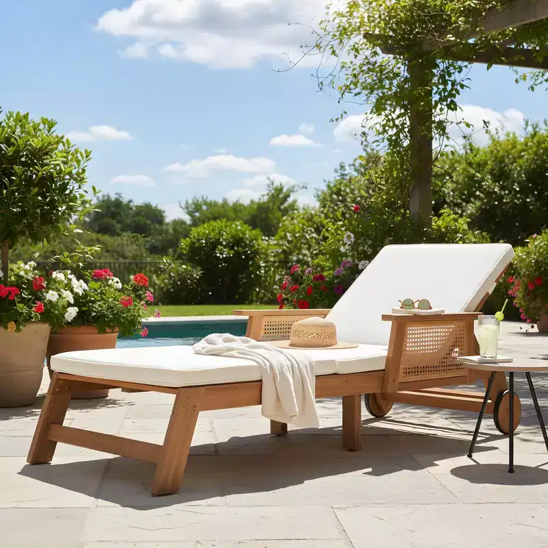 Christopher Knight Home Chalida Modern 2 Piece Acacia Wood Patio Sunlounge and Side Table Set with 3-Position Backrest