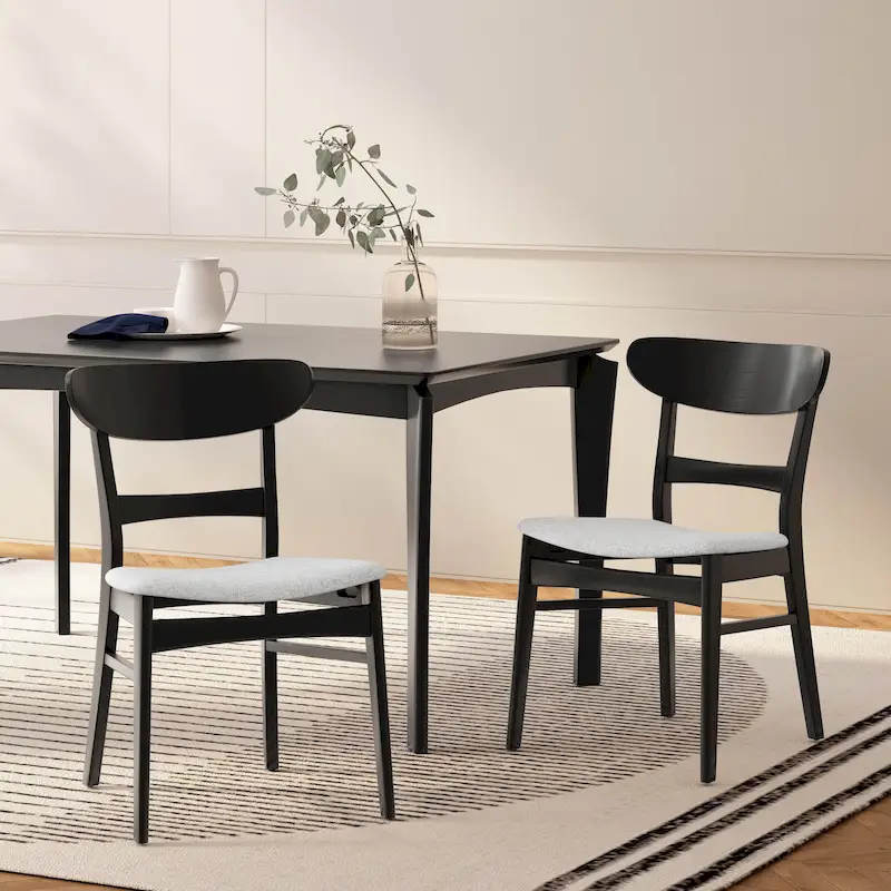 Mid-Century Modern Upholstered Rubberwood Dining Chair (Set of 2)