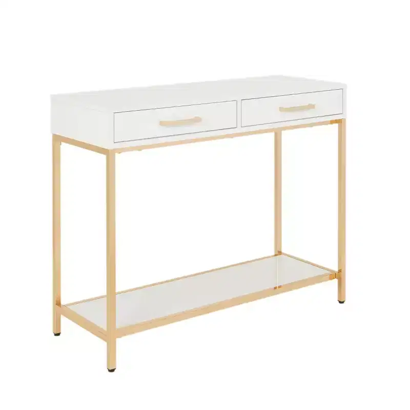 Foyer Table Gold - OSP Home Furnishings: Mid-Century Modern, Steel Frame, Dual Drawer Storage