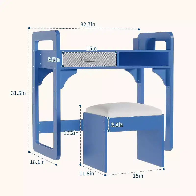 Wooden Study Desk and Chair Set with Spacious Cloth Drawers and Built-in Pen Holder for Organized Learning and Writing