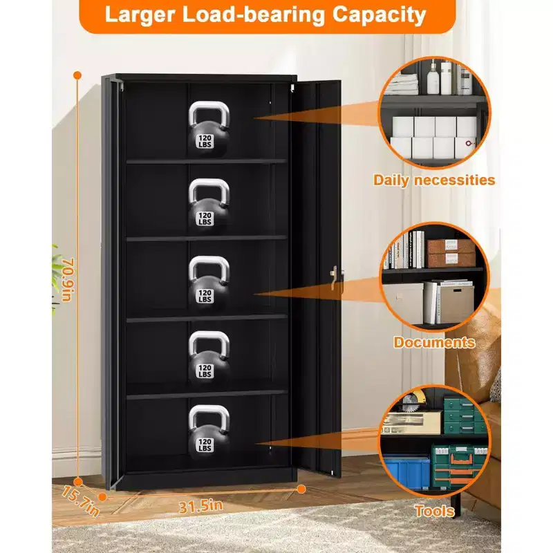 Storage Cabinet 71 Tall Metal Cabinet with Locking Doors, 4 Adjustable Shelves & Leveling Feet, Heavy-Duty Organizer