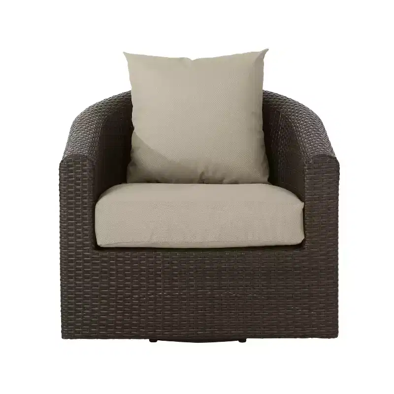 Okak 360 Swivel Patio Accent Chairs,Handwoven wicker Outdoor Club chairs with Aluminum Base&Detachable Cushions,Patio Furniture Seating,Single,Brown
