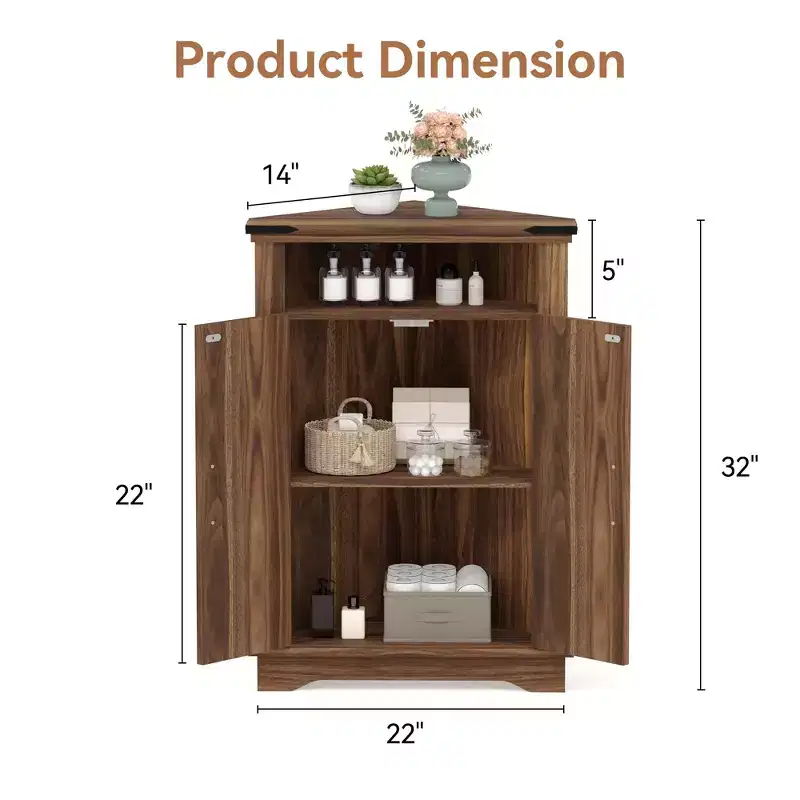 COZONY Rustic Corner Cabinet with Sliding Barn Door, Adjustable Shelf Storage Unit for Bathroom Kitchen Living Room Entryway