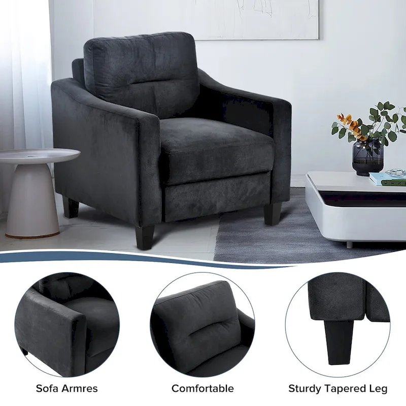 Black Modern 32.2 Upholstered Accent Chair with Sturdy Hardwood Frame and Soft Cushion