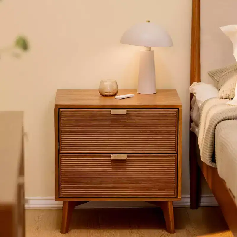 Linea Tambour 2 Drawer Nightstand with Brass Pull