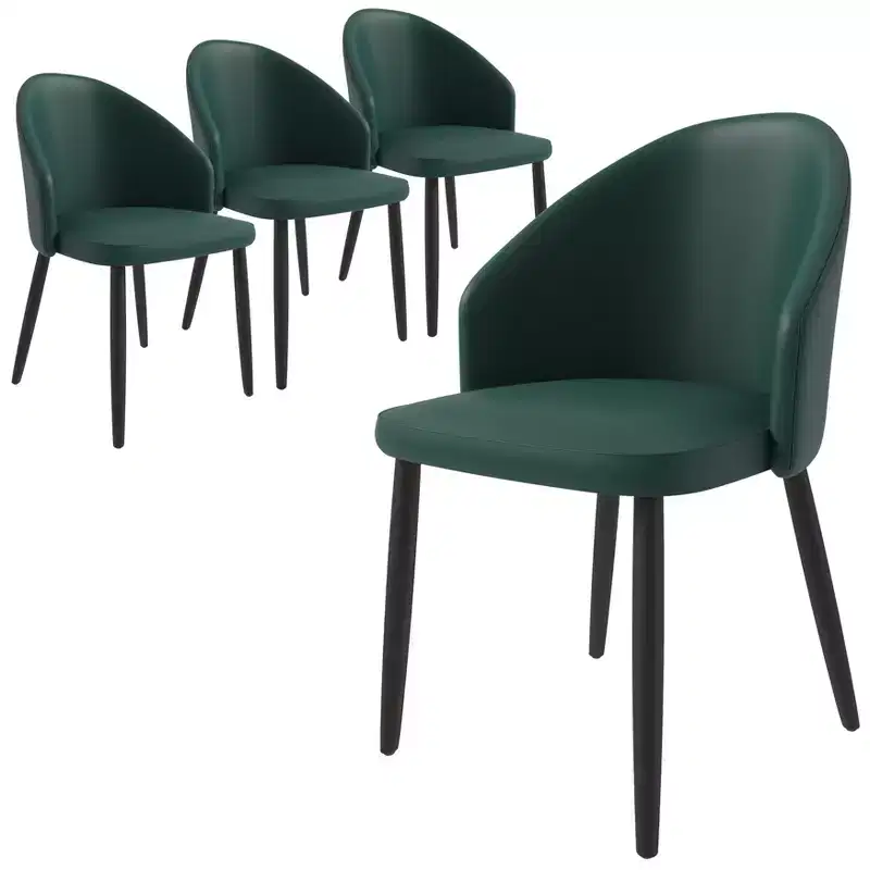 LeisureMod Paradiso Collection Upholstered Dining Chair Set of 4  Curved Back with Wood Legs, Stylish, Comfortable, and Durable for Dining Rooms