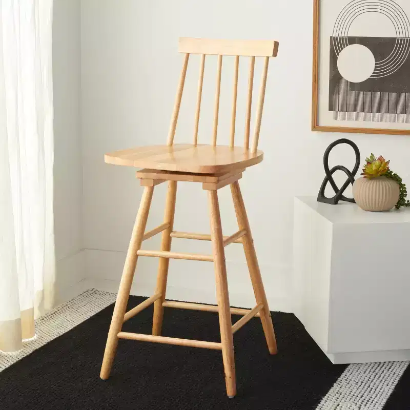 Swivel Counter Stool, Rubberwood, Armless with Back and Footrest
