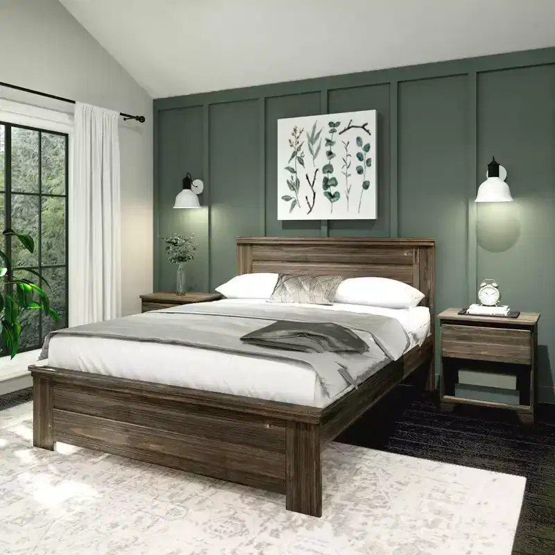 Plank+Beam Farmhouse Queen Bed with Panel Headboard, Solid Wood Platform Bed