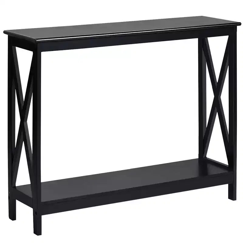 2-Tier Console Table X-Design Bookshelf Sofa Side Accent Table with Shelf - White/Black/Espresso/Wood Grain