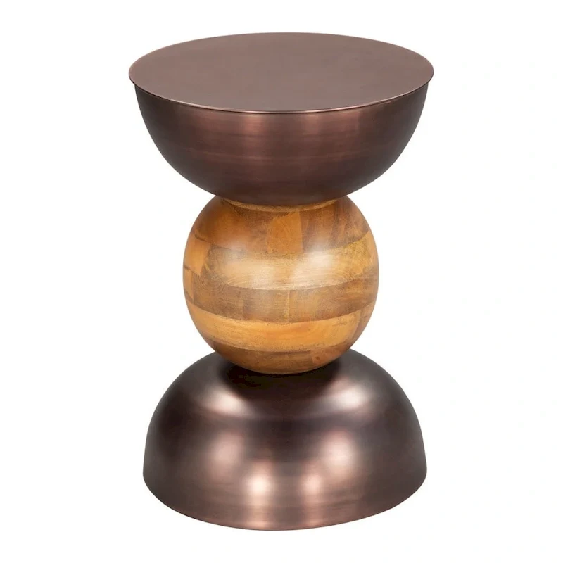 HomeRoots 20 Bronze and Brown Iron and Solid Wood Round Pedestal End Table - 14' X '20.3' X '14