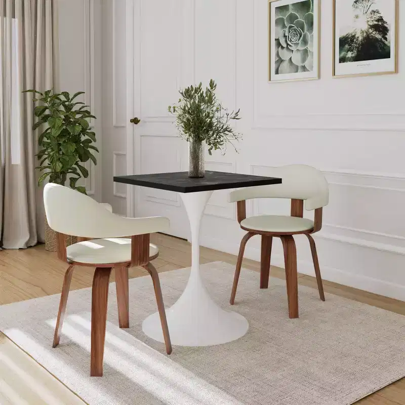 24 Square Dining Table - Modern MDF Top with White Pedestal Base Accent Cafe Table for Kitchen, Home, and Cafes