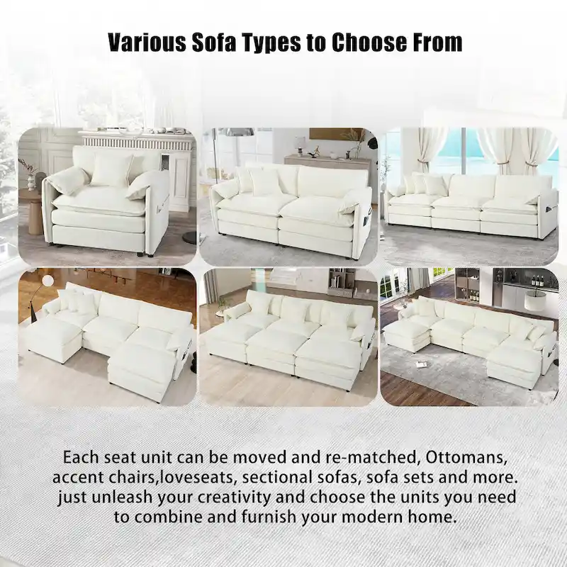 109.45 Chenille Upholstered L-Shaped Modular Sectional Sofa with Double-Layer Cushions, DIY Combination
